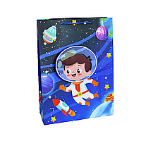 Подарочный пакет Космонавт 32x25x11см | Голубой