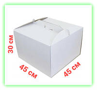 Упаковка для тортов пряничный домик 450х450х300 мм, белая коробка для выпечки с ручкой