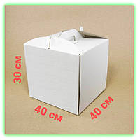 Біла самозбірна коробка з ручкою для торта пряника будиночка 400х400х300 мм, коробка для паковання торта