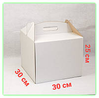 Коробки белые самосборные с плоской ручкой для тортов куличей пряничных домиков 30х30х25 см kototv