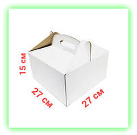 Коробки белые самосборные с плоской ручкой для тортов куличей пряничных домиков 27х27х15 см kototv