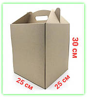 Бурые картонные коробки с ручкой для тортов пряничный домик 25х25х30 см