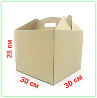 Упаковка для тортов пряничный домик 300х300х250 мм, бурая коробка для выпечки с ручкой
