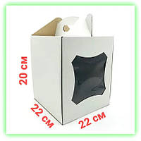 Упаковка для тортов пряничный домик 220х220х200 мм, белая коробка для выпечки с ручкой прозрачным окном