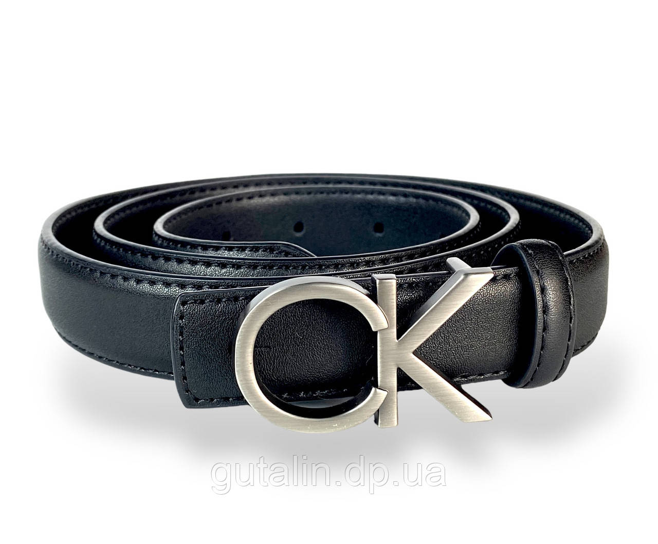 Ремінь жіночій шкіряний Calvin Klein ширина 25мм колір Чорний пряжка темний-нікель