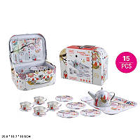 Игрушечная Посуда набор арт. 555-CH003 (48шт/2) чайный сервиз, 15 предметов чемодан 25,8*19*10см