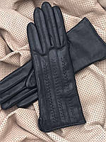 Перчатки кожаные женские на шерстяной подкладке. Козья кожа 8"/22 см