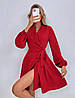 Червона жіноча вишукана вечірня сукня на запах до середини стегна з креп-костюмки, фото 2
