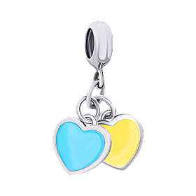 Кулон Україна із двох сердець із жовтою та блакитною емаллю