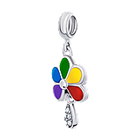 Кулон Ромашка кольорова з різнобарвною емаллю та підвіскою з фіанітами, фото 3