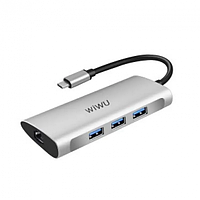 USB-C хаб WiWU Alpha 6в1 хаб HUB Type-C 3 USB 3.0+SD+microSD+RJ45 переходник для ноутбука MacBook