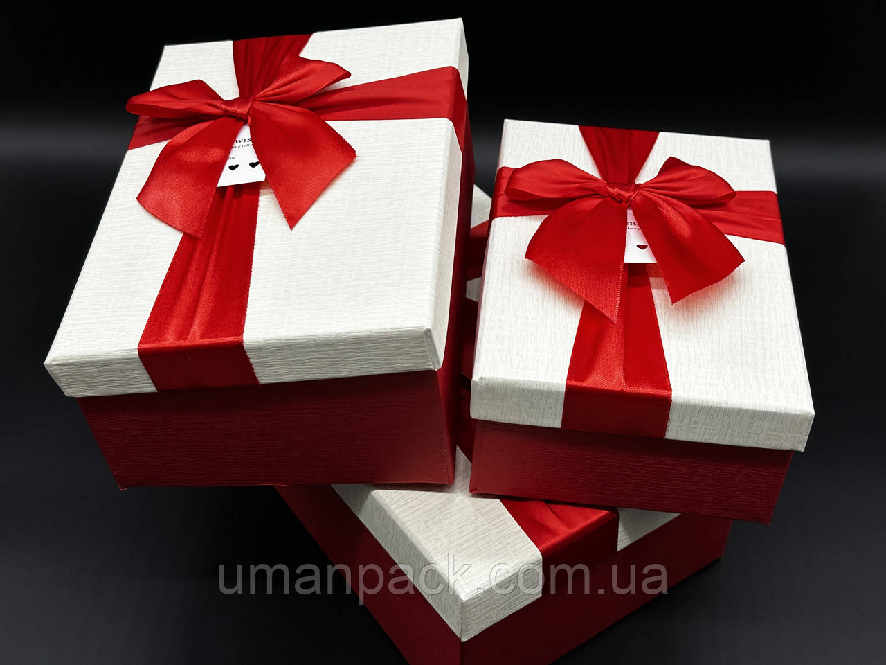 Коробка подарочная. 3шт/комплект. Цвет бело-красний. 23х16х9см. (ID ...