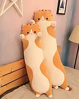 Мягкая игрушка подушка-антистресс объятия кот батон рыжий 70см, 2 в 1 игрушка подушка плюшевый кот батон рыжий