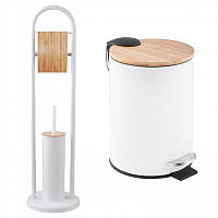 Комплект для ванної кімнати з 2 частин - кошик для сміття та підставка 2-в-1 - білий бамбук - Yoka