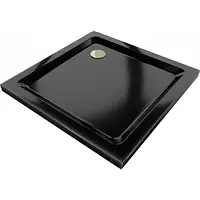 Mexen Flat тонкий квадратный поддон для душа 100 x 100 см, черный, сифон золотой - 40701010G