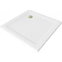 Mexen Flat тонкий квадратный поддон для душа 100 x 100 см, белый, золотой сифон - 40101010G