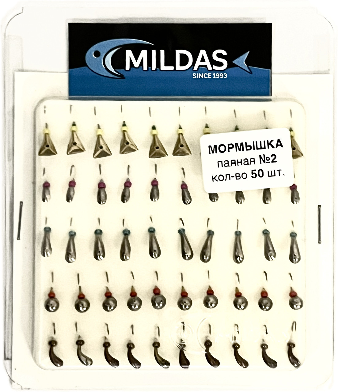 Набір мормишків Mildas паяних з бусинкою 50шт. №2, фото 1