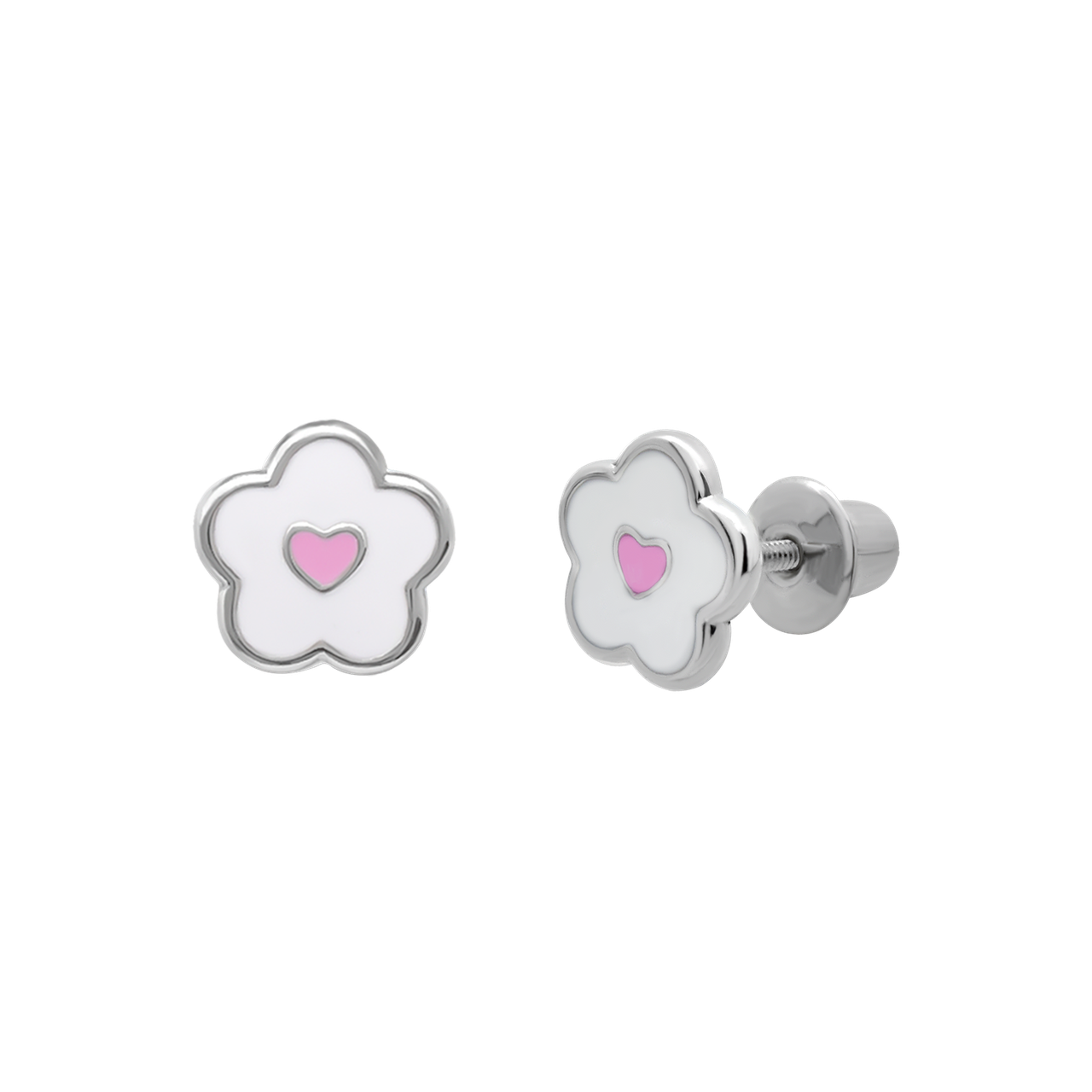 Сережки Квіточка з сердечком біло-рожева