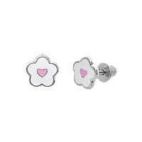 Сережки Квіточка з сердечком біло-рожева