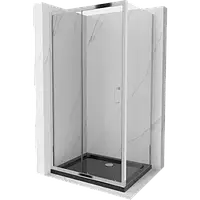 Mexen Apia душова кабіна розсувна 90 x 70 см, срібляста + піддон Flat, чорний - 840-090-070-01-00-4070
