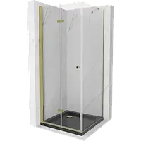 Mexen Lima душова кабіна з складаними дверима 80 x 80 см, золотиста + піддон Flat, чорний -