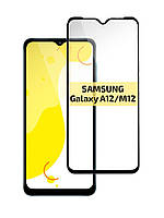 Защитное стекло для Samsung M12 / полная проклейка экрана / чёрная рамка