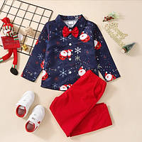 Детский нарядный костюм двойка для мальчиков, новогодний костюмчик: штаны, рубашка, бабочка синий с красный
