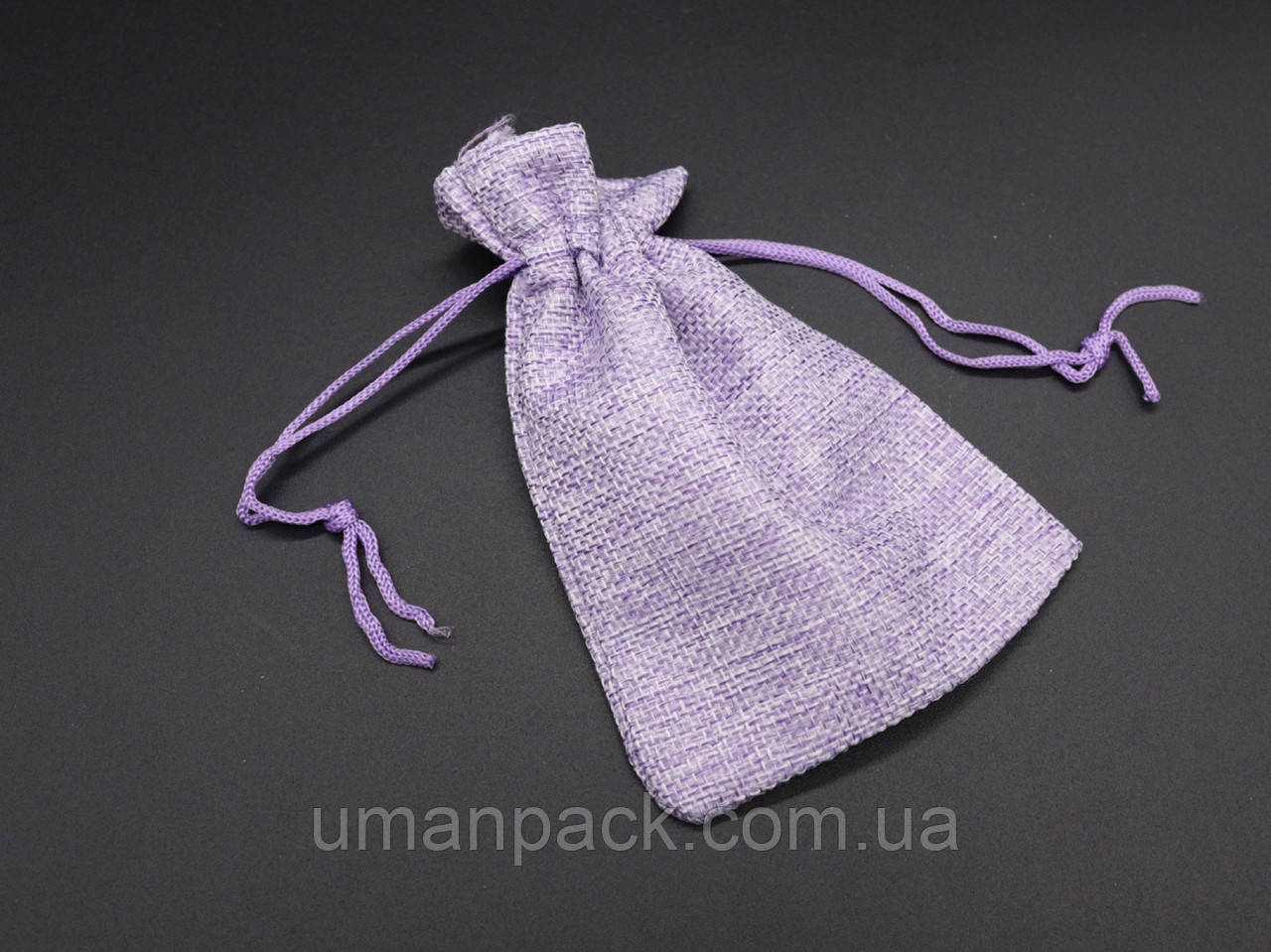 Подарунковий мішечок з мішковини на затяжках. Колір бузковий. 10х14см