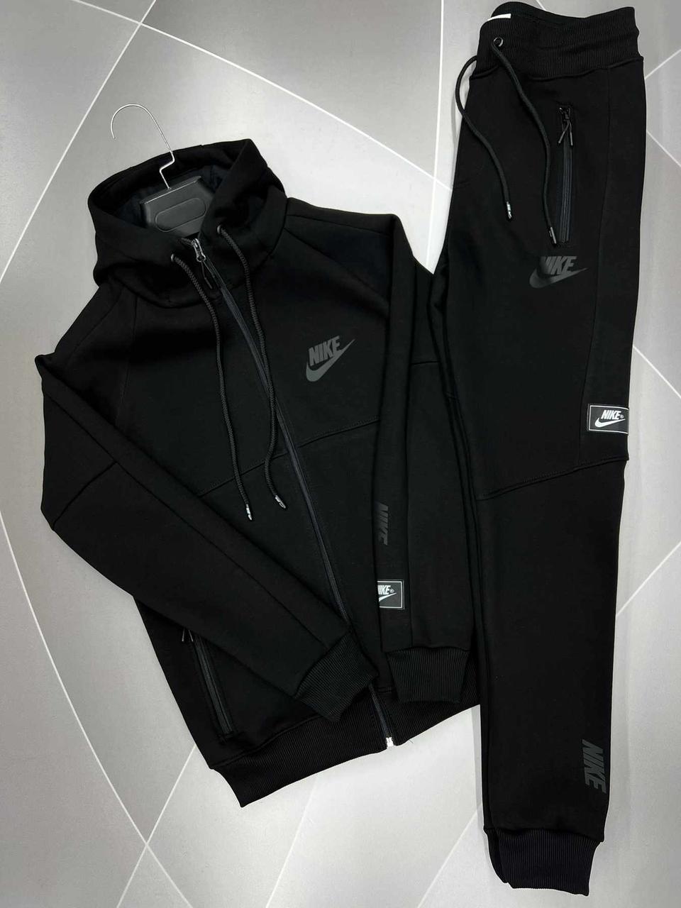 Чоловічий теплий трикотажний спортивний костюм на флісі Nike Туреччина чорний