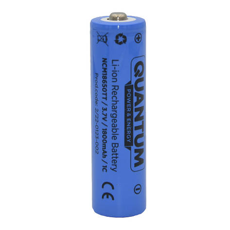Акумулятор літій-іонний Quantum Li-ion NCM18650, 1800mAh, 1С, з клемним виступом, 1шт/уп, фото 1