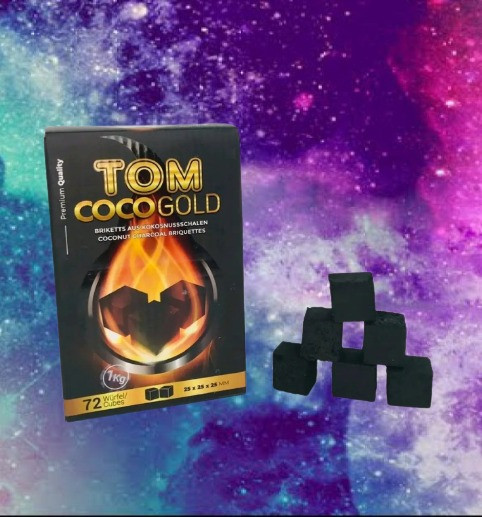Экологичный кокосовый уголь Tom COCO Gold для кальяна - Натуральный источник жара, 1 кг (72 шт/упаковка) - фото 1 - id-p2035847332