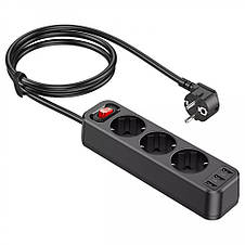 Мережевий фільтр Hoco NS2 (3 розетки + 3 USB) 1.8m (black), фото 2