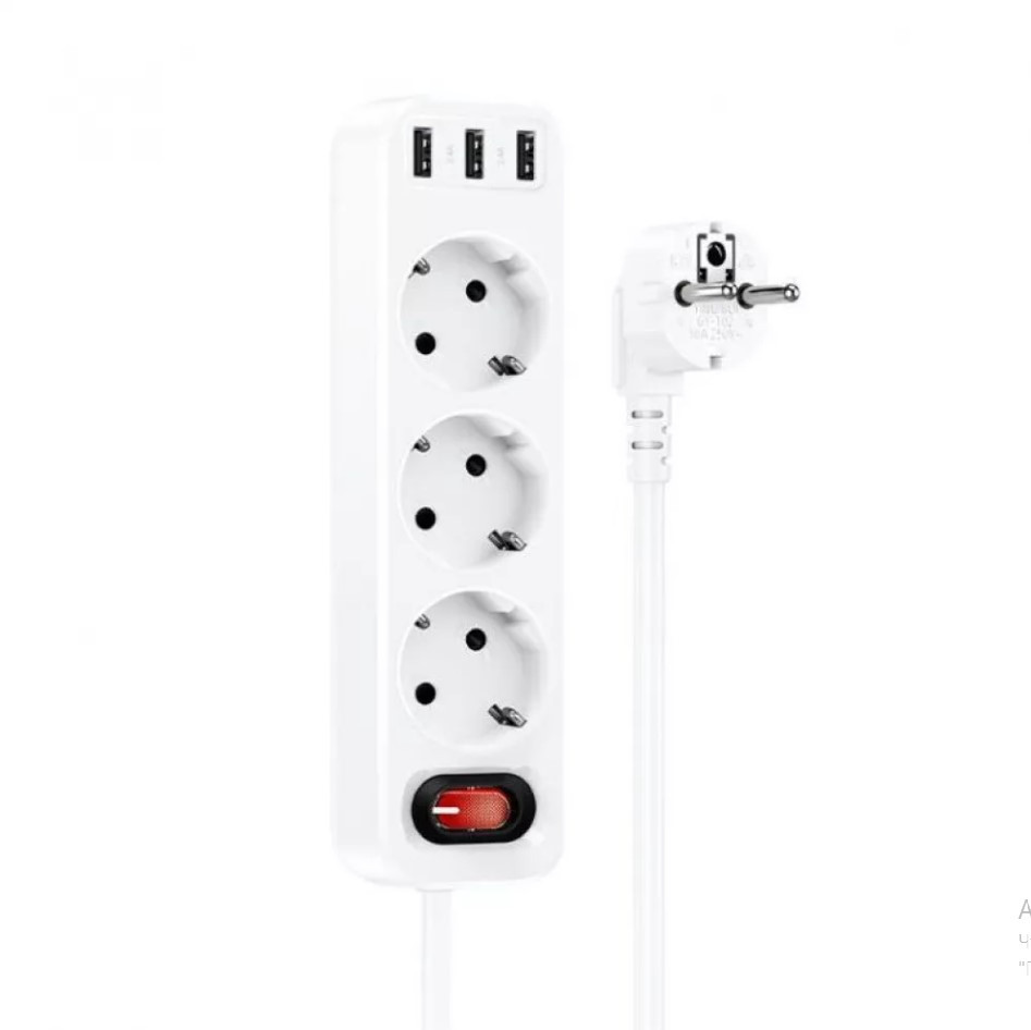 Мережевий фільтр Hoco NS2 (3 розетки + 3 USB) 1.8m (white)