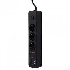 Мережевий фільтр Proove Power Socket P-03 (3 розетки + 4 USB + 2 Type-C) 2М (black), фото 3