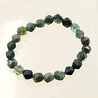 Браслет Моховий Агат 8 мм Багатогранник на Силіконовій Ніті