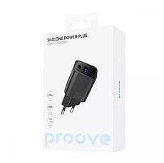 Мережевий зарядний пристрій МЗП Proove Silicone Power Plus 20W (Type-C + USB) (black), фото 4