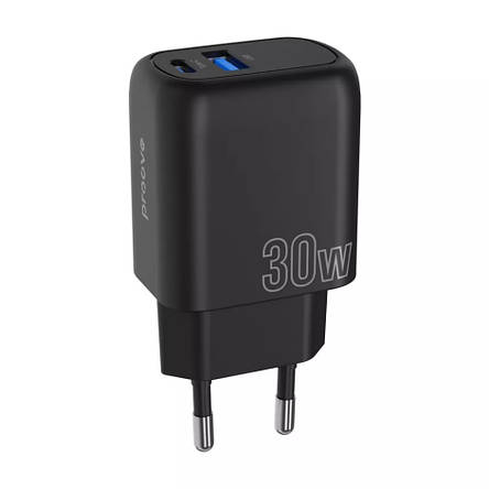 Мережевий зарядний пристрій МЗП Proove Silicone Power Plus МЗП 30W (Type-C + USB) (black), фото 1