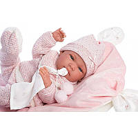 Испанская Кукла Ллоренс Новорождённый Виниловый Пупс Анатомичная Девочка 42 см в Розовой Одежде с Соской и