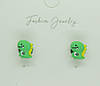 Дитячі сережки Сережки гвоздики пусети Liresmina Jewelry зелені динозаврики 0.8 см, фото 2