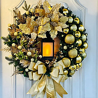 Рождественский венок с огнями Искусственные подвесные украшения Настенные украшения для передней двери