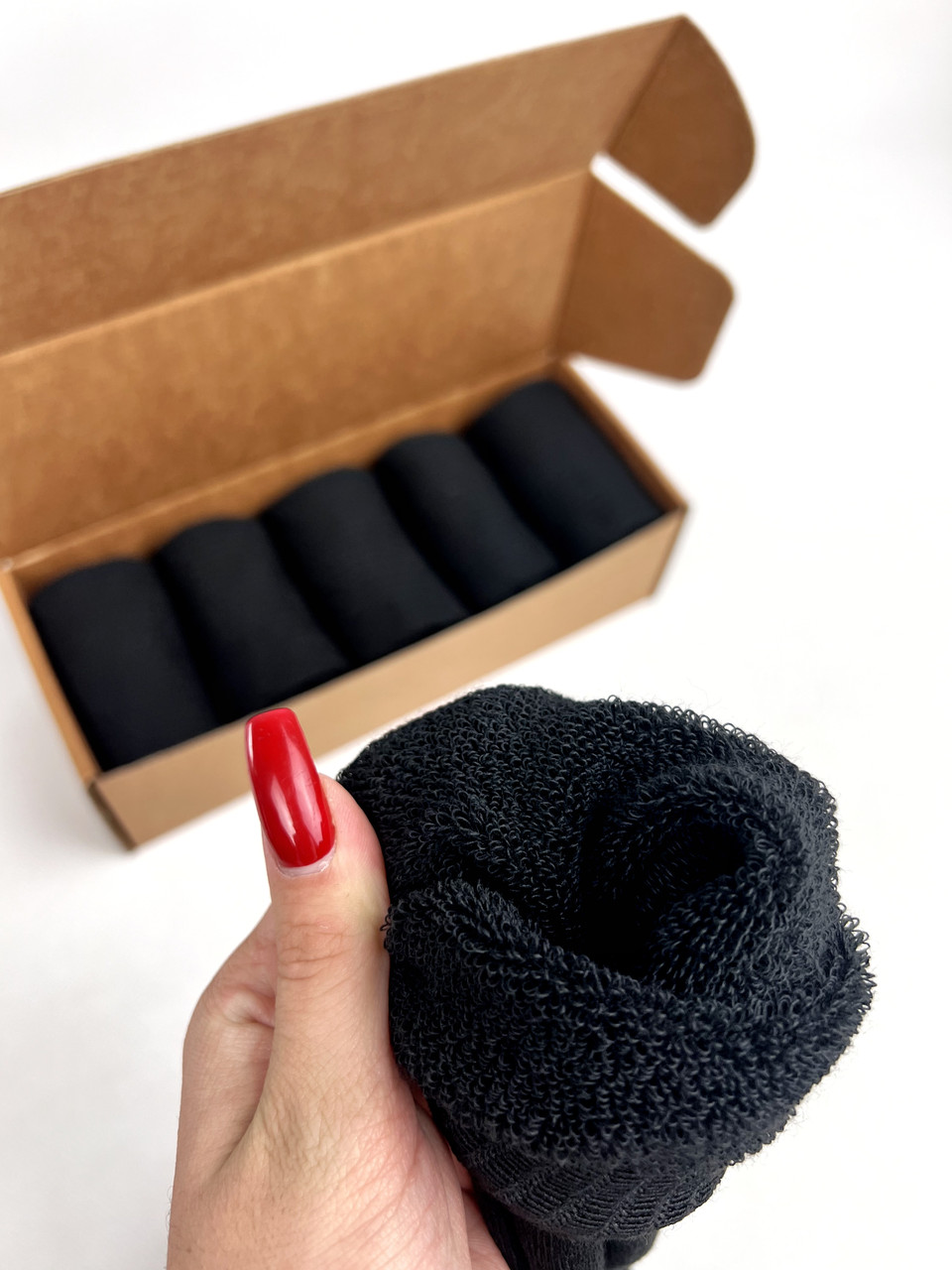 Махрові теплі високі чорні жіночі термо в крафт боксі 5 пар шкарпеток, фото 1