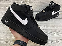 Мужские зимние высокие кроссовки на меху NIKE AIR FORCE 1 Black черные кроссовки Найк Аир Форсы Зимние на меху