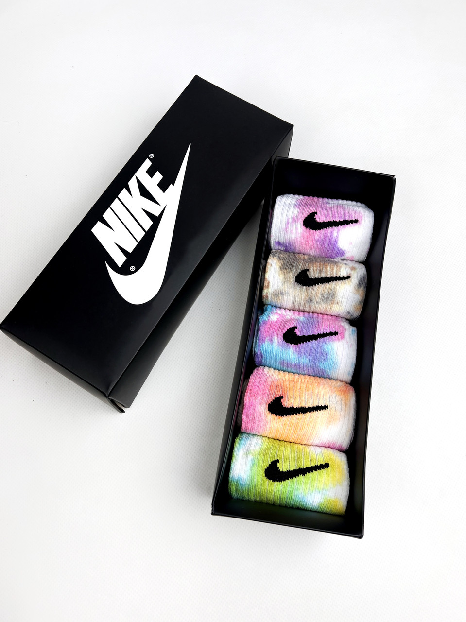 Нові кольори високі чоловічі Шкарпетки Nike / найк – TIe-Dye – (найк) Подарунковий набір у коробці 5 пар