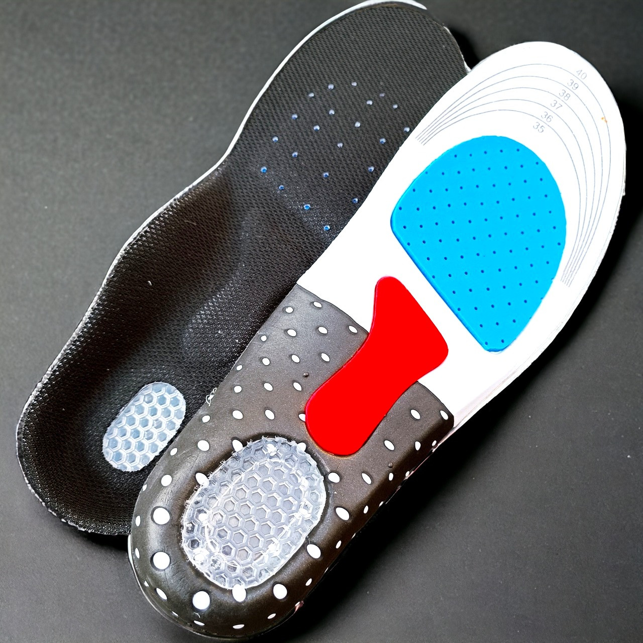 Ортопедичні устілки для взуття з антишокової захистом п'яти 40-46 розмір 25-30 см Колір Чорний