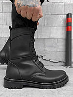 Кожаные черные высокие ботинки, демисезонные черные берцы, осенние берцы для полиции 45