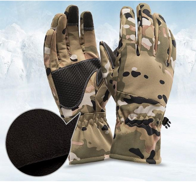 Зимові рукавички вітрозахисні тактичні непромокальні на хутрі колір піксель