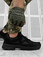 Тактические кроссовки черные / армейские черные кроссовки кожа + сетка для военных