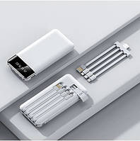 Powerbank портативная зарядка LinQ TT-13806 15000 mAh со встроенными шнурами и фонариком Белый