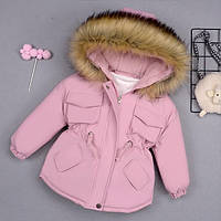 Дитяча тепла куртка парка з хутром для дітей. Рожева зимова курточка для дівчинки