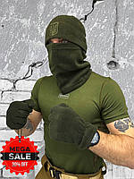Комплект шапка баф тактическая флисовая перчатки, Армейская военная шапка перчатки флис, шапка баф зсу